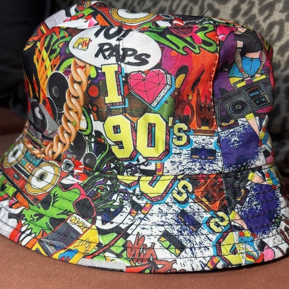 Other - 80s 90s graphic multicolored nostalgic graffiti hip hop party bucket hat